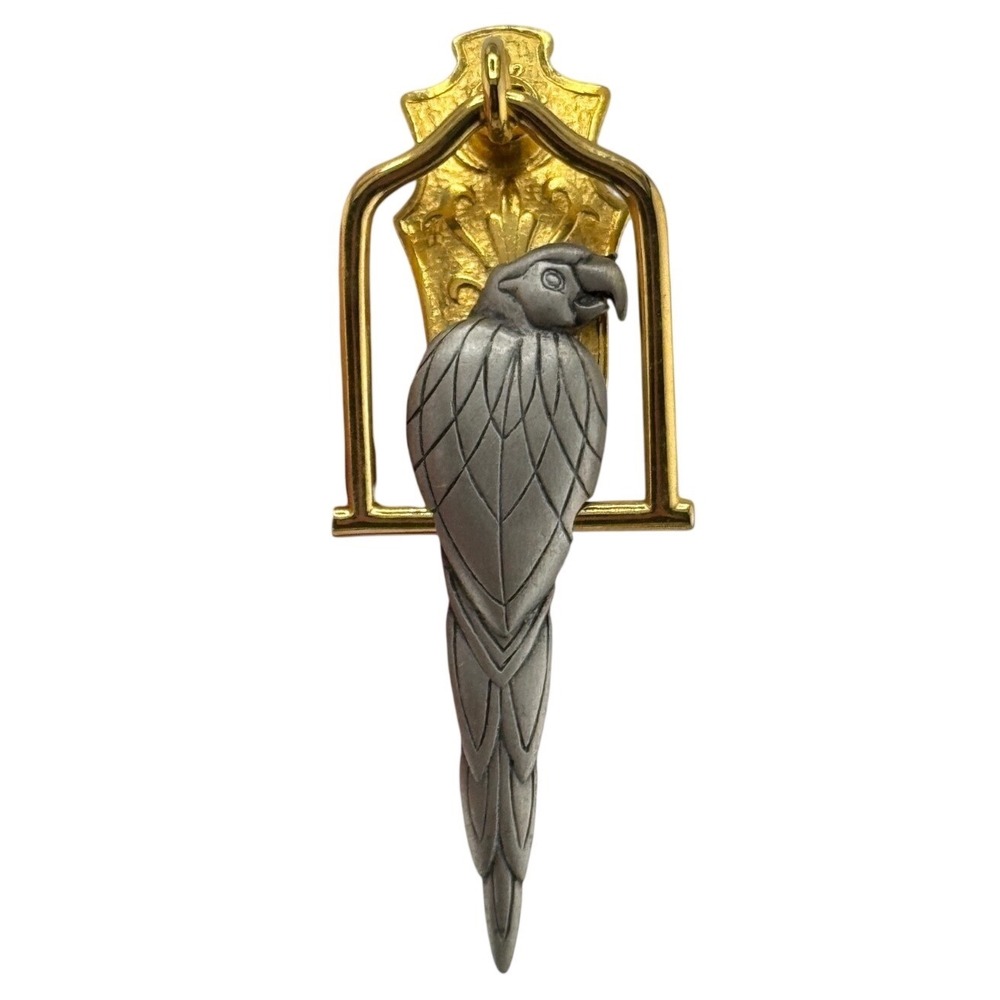 JJ Jonette Silver Tone Parrot on Gold Tone Swing Brooch Pin